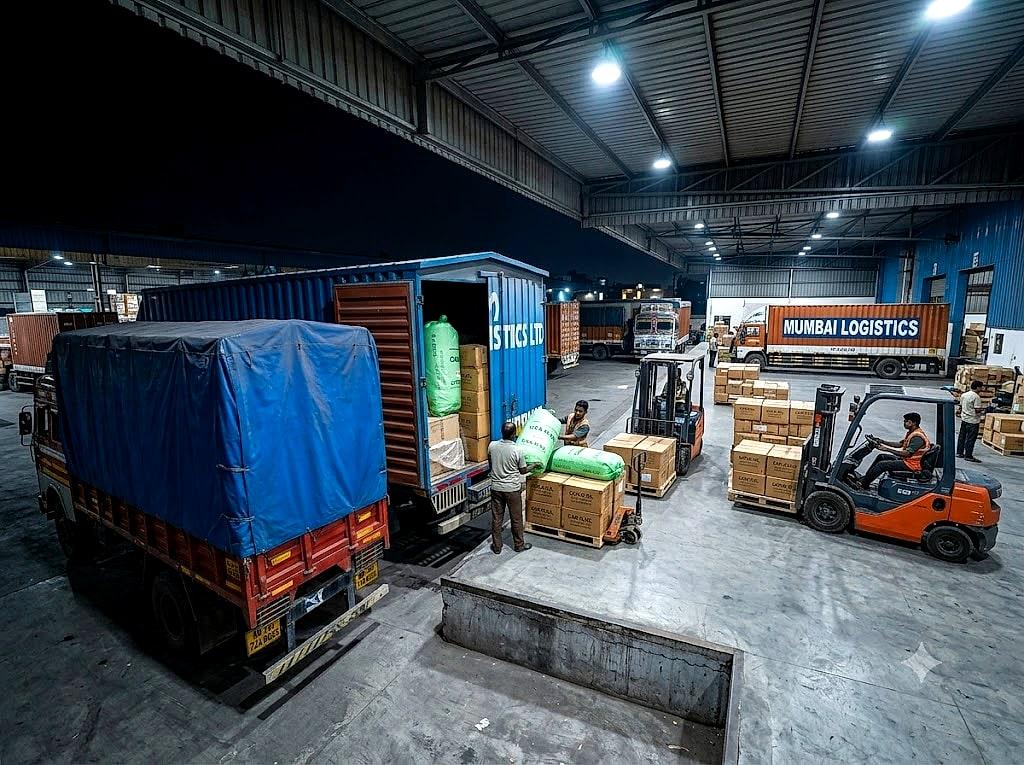 A Brijwashi Logistics vehicle being unloaded at a client warehouse