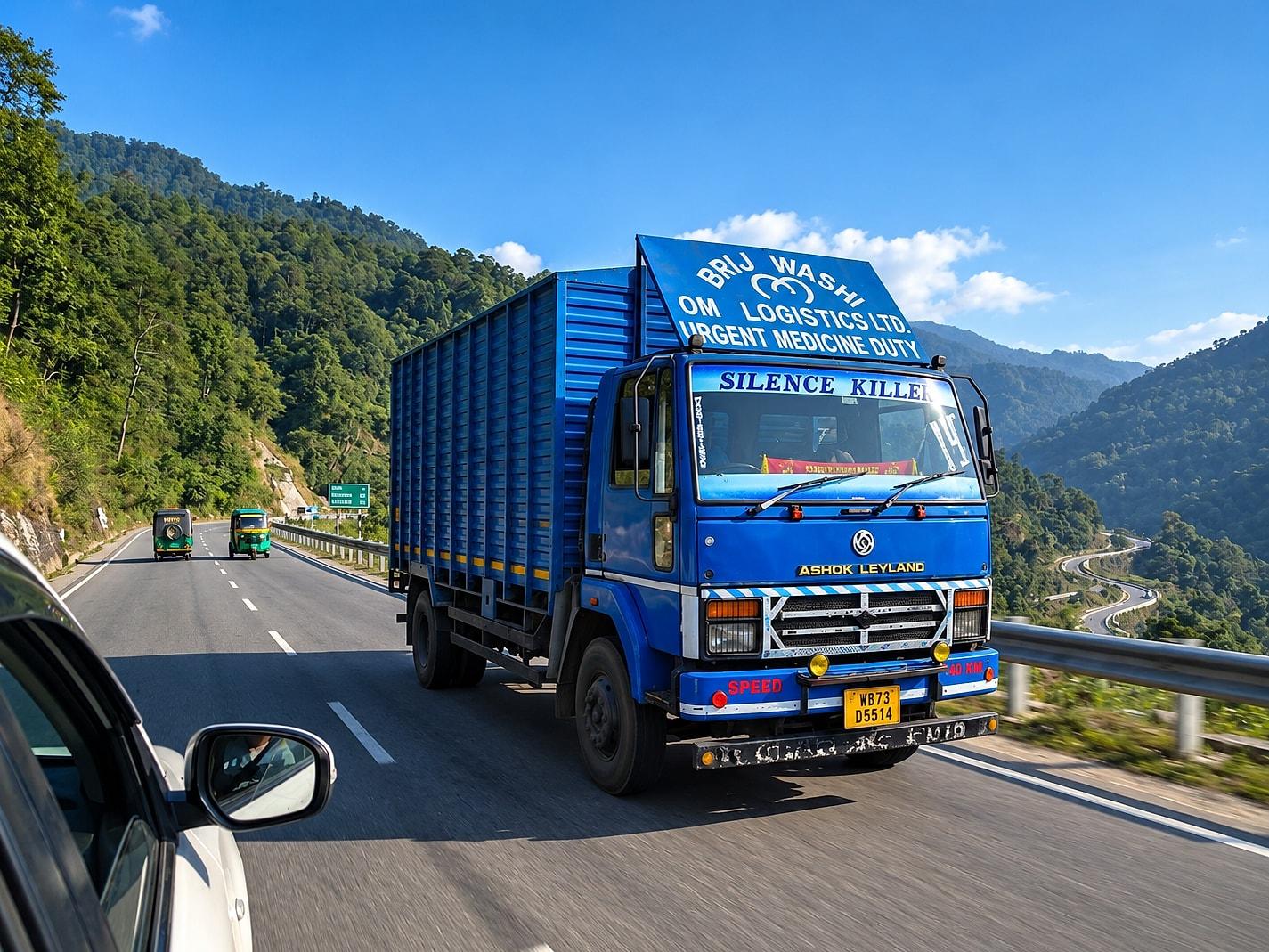 Brijwashi Logistics truck on a mountain highway